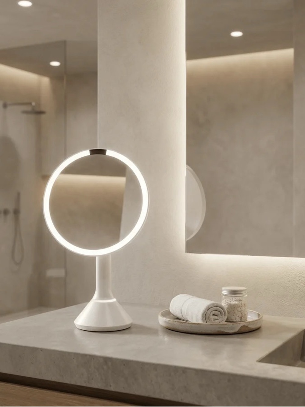 Simplehuman 8" Sensor Mirror 5x Magnification Adjustable Brightness White Steel